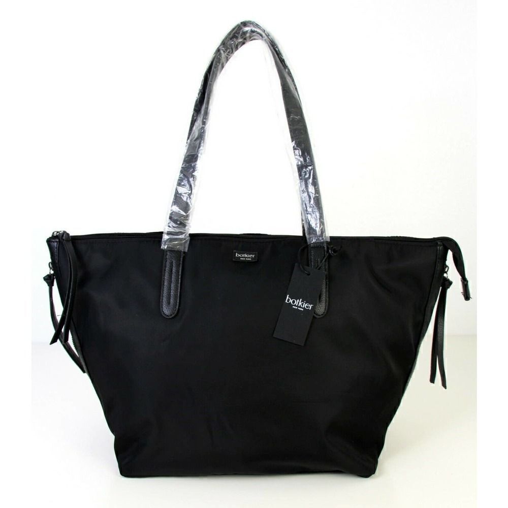 NWT Botkier BLACK NYLON PVC LEATHER ZIP TOP HANDBAG SHOPPER TOTE SHOULDER BAG *1